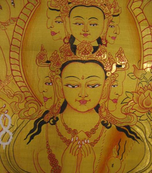 Tibetan Thangka Of Lokeshvara Mandala, [24k Real Gold]