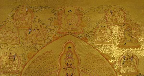 Tibetan Thangka Of Lokeshvara Mandala, [24k Real Gold]