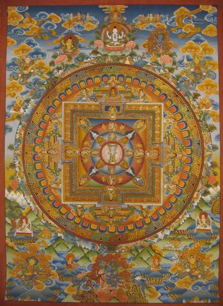 Tibetan Thangka Of Lokeshvara Mandala, [24k Real Gold]