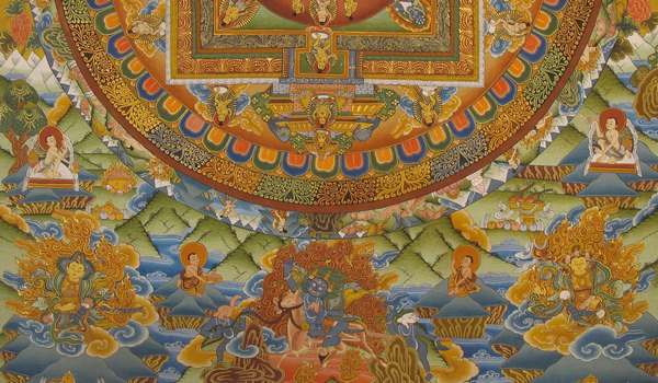 Tibetan Thangka Of Lokeshvara Mandala, [24k Real Gold]