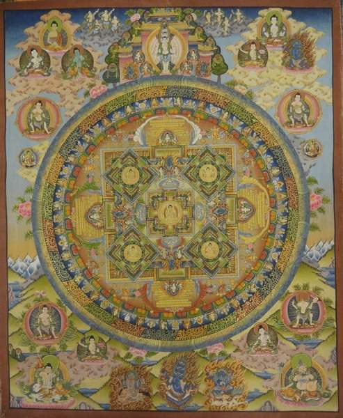 Tibetan Thangka Of Mandala, [24k Real Gold]