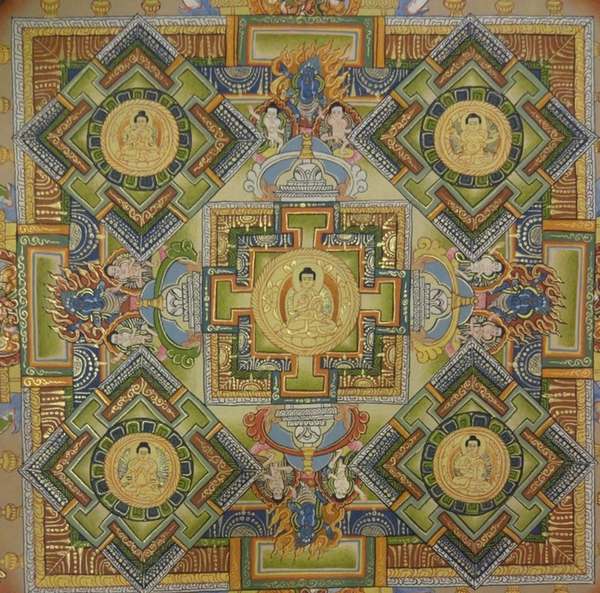 Tibetan Thangka Of Mandala, [24k Real Gold]