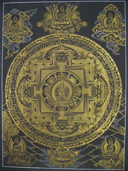 Tibetan Thangka Of Mandala, [24k Real Gold]