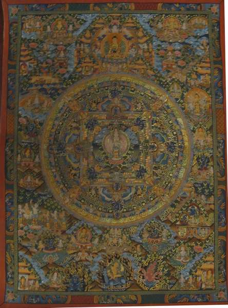 Tibetan Thangka Of Lokeshvara Mandala, [24k Real Gold]