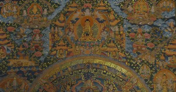 Tibetan Thangka Of Lokeshvara Mandala, [24k Real Gold]