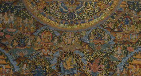 Tibetan Thangka Of Lokeshvara Mandala, [24k Real Gold]