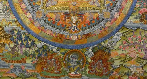 Tibetan Thangka Of Buddha Mandala, [24k Real Gold]