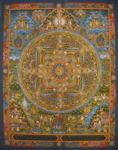 Tibetan Thangka Of Mandala, [24k Real Gold]