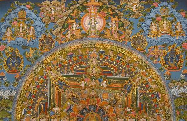 Tibetan Thangka Of Mandala, [24k Real Gold]