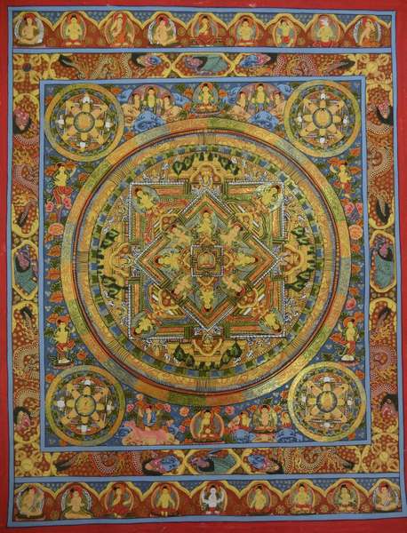 Tibetan Thangka Of Five Mandalas, [24k Real Gold]