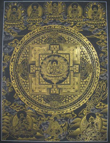 Tibetan Thangka Of Lokeshvara Mandala, [24k Real Gold]