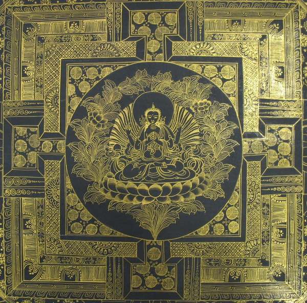 Tibetan Thangka Of Lokeshvara Mandala, [24k Real Gold]