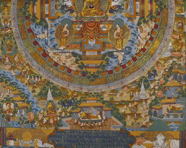 Tibetan Thangka Of Buddha Mandala, [24k Real Gold]