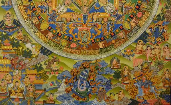 Tibetan Thangka Of Buddha Mandala, [24k Real Gold]