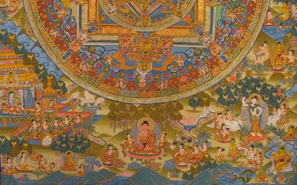 Tibetan Thangka Of Buddha Mandala, [24k Real Gold]