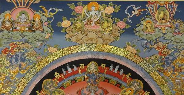 Tibetan Thangka Of Manjushri Mandala, [24k Real Gold]