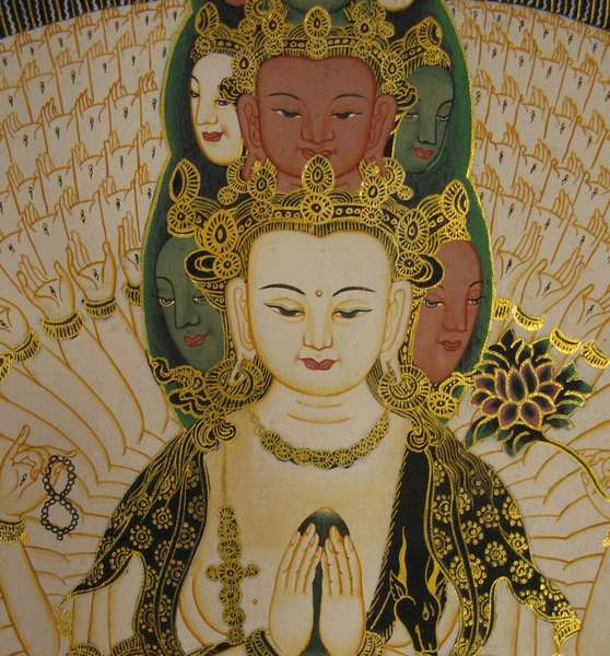 Tibetan Thangka Of Lokeshvara, [24k Real Gold]