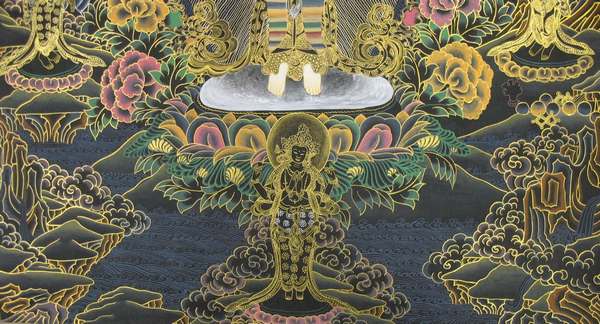 Tibetan Thangka Of Lokeshvara, [24k Real Gold]