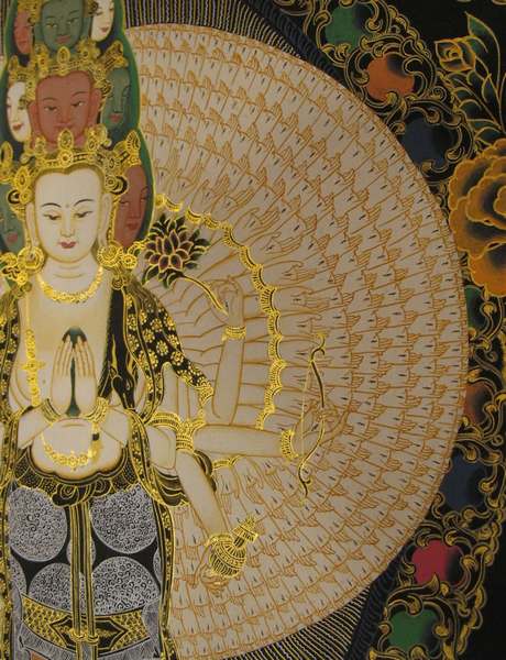 Tibetan Thangka Of Lokeshvara, [24k Real Gold]