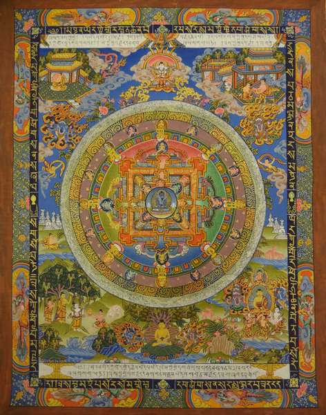 Tibetan Thangka Of Mandala, [24k Real Gold]