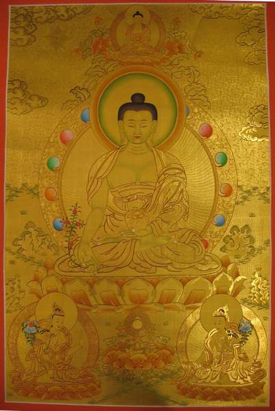 Tibetan Thangka Of Buddha, [24k Real Gold]