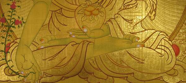 Tibetan Thangka Of Buddha, [24k Real Gold]