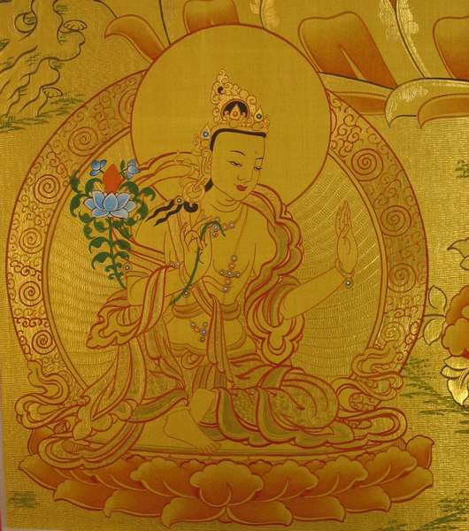 Tibetan Thangka Of Buddha, [24k Real Gold]