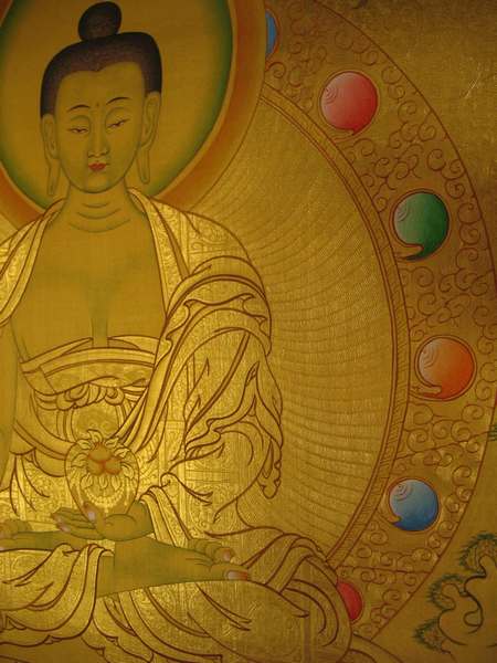 Tibetan Thangka Of Buddha, [24k Real Gold]