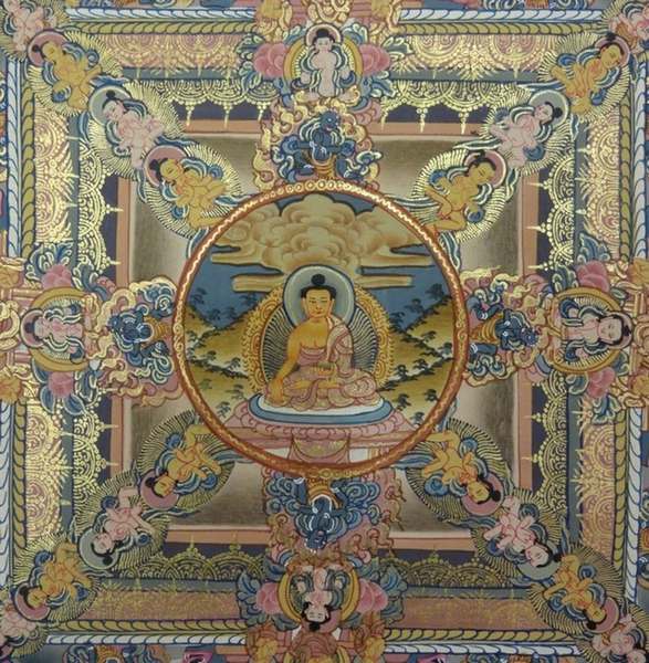 Tibetan Thangka Of Buddha Mandala, [24k Real Gold]