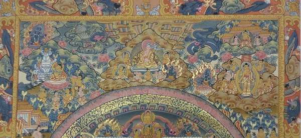 Tibetan Thangka Of Buddha Mandala, [24k Real Gold]