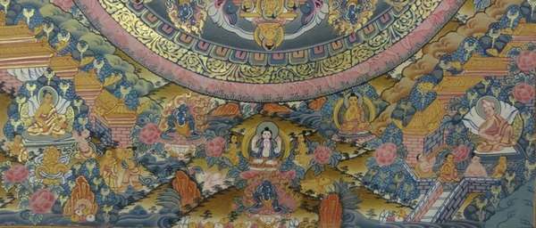 Tibetan Thangka Of Buddha Mandala, [24k Real Gold]