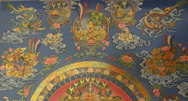 Tibetan Thangka Of Buddha Mandala, [24k Real Gold]