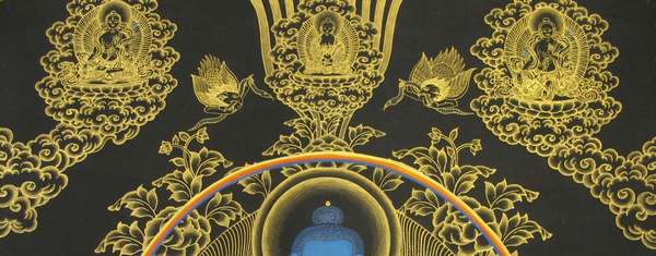 Tibetan Thangka Of Medicine Buddha, [24k Real Gold]