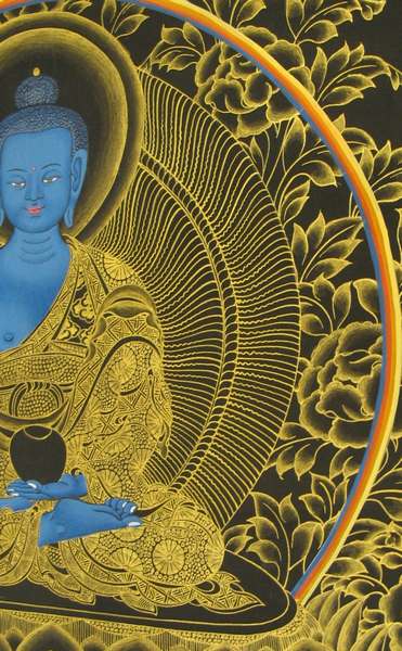 Tibetan Thangka Of Medicine Buddha, [24k Real Gold]