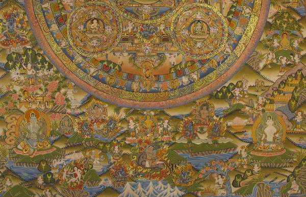 Tibetan Thangka Of Buddha Mandala, [24k Real Gold]