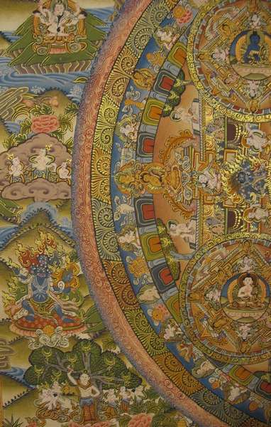 Tibetan Thangka Of Buddha Mandala, [24k Real Gold]