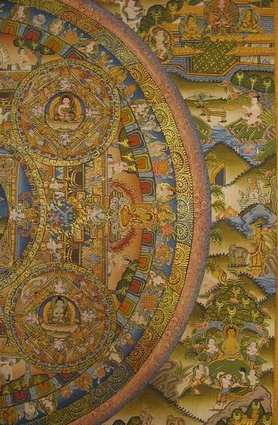 Tibetan Thangka Of Buddha Mandala, [24k Real Gold]