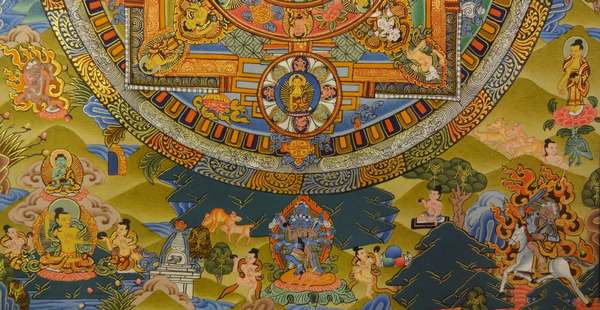 Tibetan Thangka Of Medicine Buddha Mandala, [24k Real Gold]