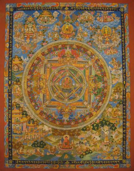 Tibetan Thangka Of Amitabha Mandala, [24k Real Gold]