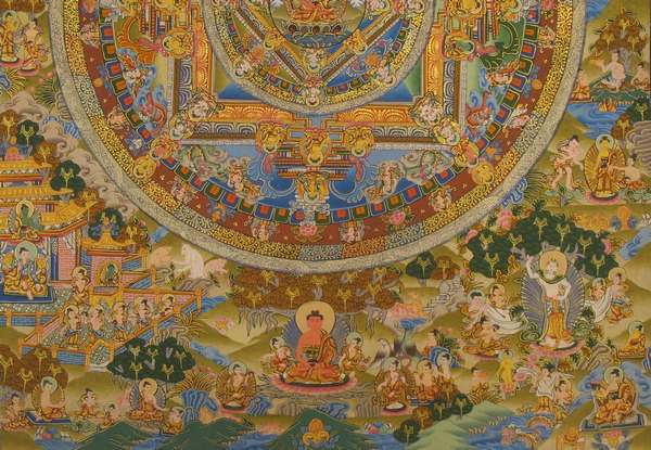 Tibetan Thangka Of Amitabha Mandala, [24k Real Gold]