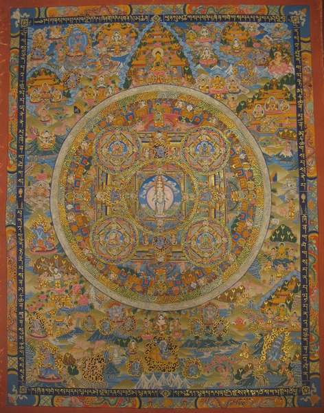 Tibetan Thangka Of Lokeshvara Mandala, [24k Real Gold]