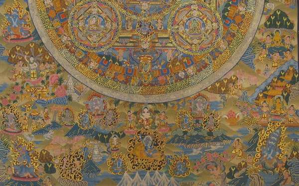 Tibetan Thangka Of Lokeshvara Mandala, [24k Real Gold]