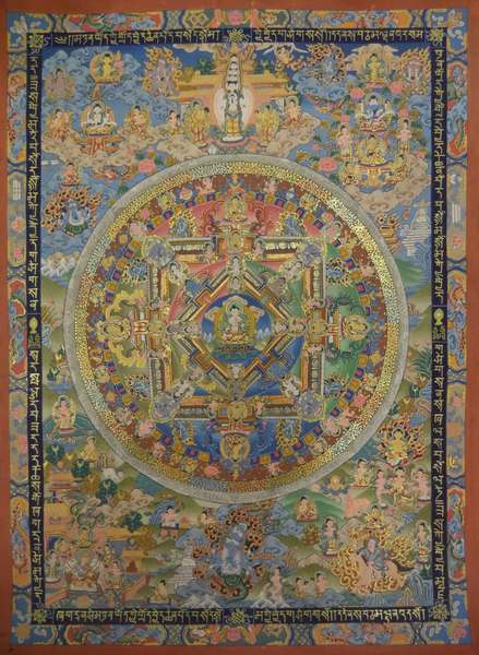 Tibetan Thangka Of Tara Mandala, [24k Real Gold]