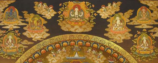 Tibetan Thangka Of Lokeshvara Mandala, [24k Real Gold]