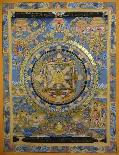 Tibetan Thangka Of Mandala, [24k Real Gold]