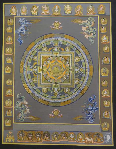 Tibetan Thangka Of Mandala, [24k Real Gold]