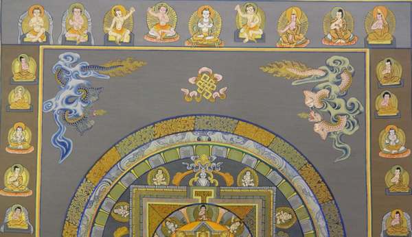 Tibetan Thangka Of Mandala, [24k Real Gold]