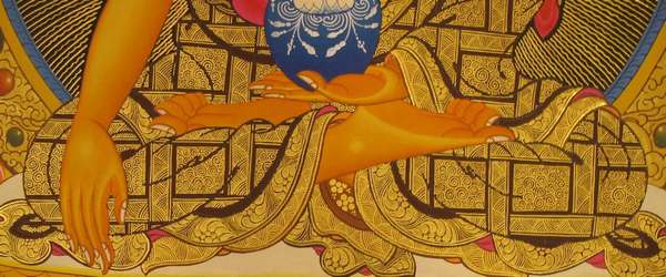 Tibetan Thangka Of Shakyamuni Buddha, [24k Real Gold]