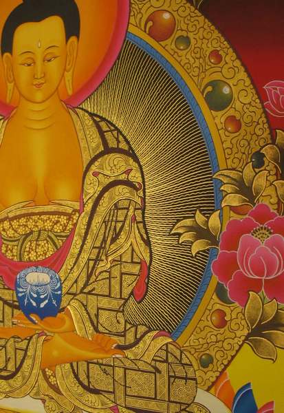 Tibetan Thangka Of Shakyamuni Buddha, [24k Real Gold]