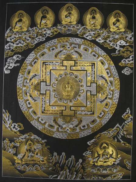 Tibetan Thangka Of Lokeshvara Mandala, [24k Real Gold]